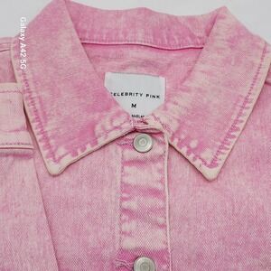 Celebrity Pink Pink Acid Wash Frayed Hem Denim Shirt Jacket Size M